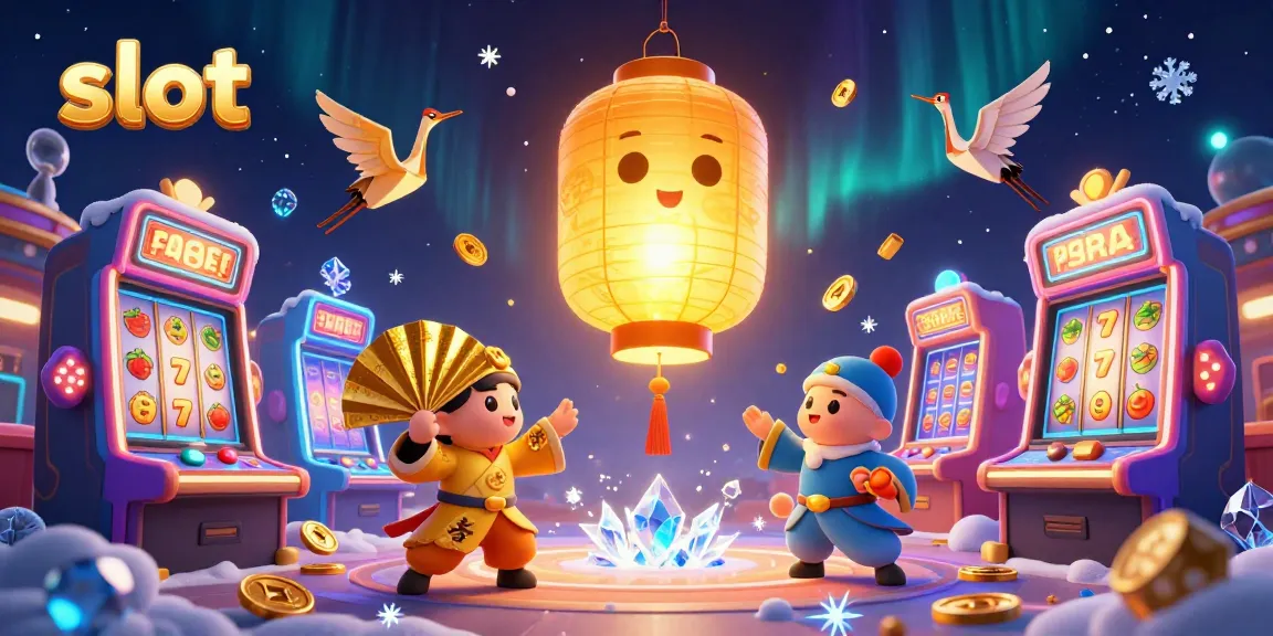 Engage in the thrilling world of slots with a vibrant illustration of slot machines and golden spirits.