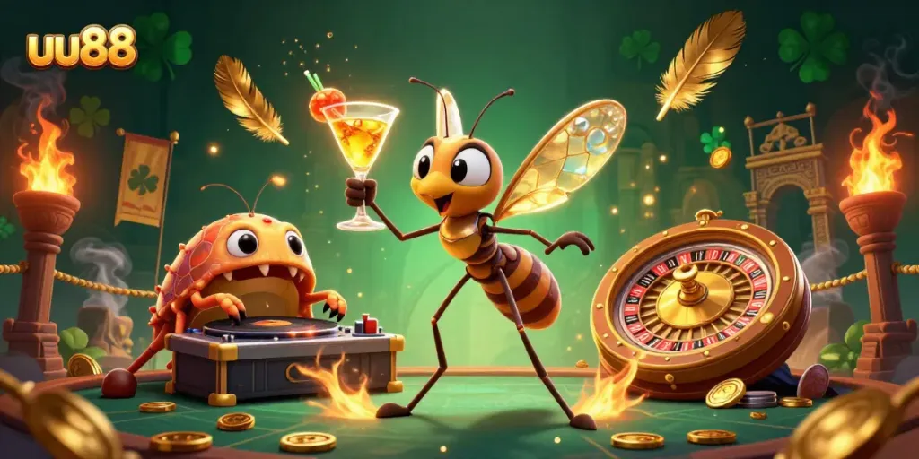 Bet on thrilling moments with uu88 in a vibrant casino scene featuring unique characters and dynamic elements.