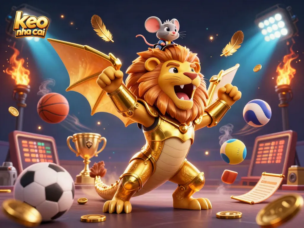 Experience thrilling sports betting with keo nha cai in this vibrant 3D illustration filled with action.