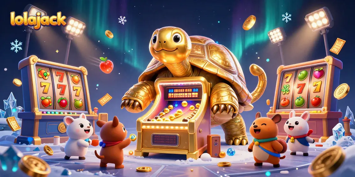 Experience thrilling gameplay at Lolajack Casino with a vibrant illustration capturing excitement, slots, and trophies.