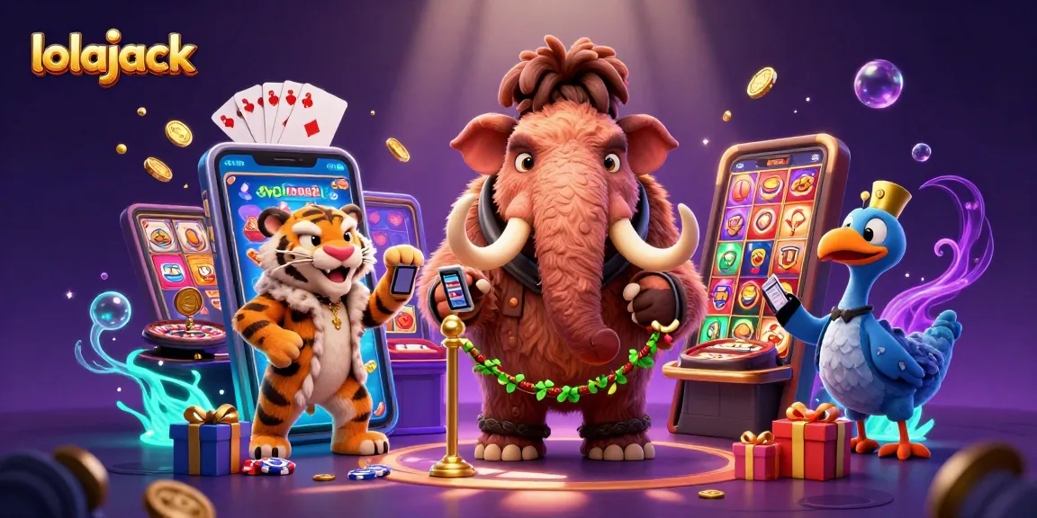 Experience the excitement of lolajack casino with thrilling games and vivid characters in this vibrant illustration.