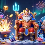 Engage in online blackjack with a vibrant scene featuring Neptune and casino excitement.