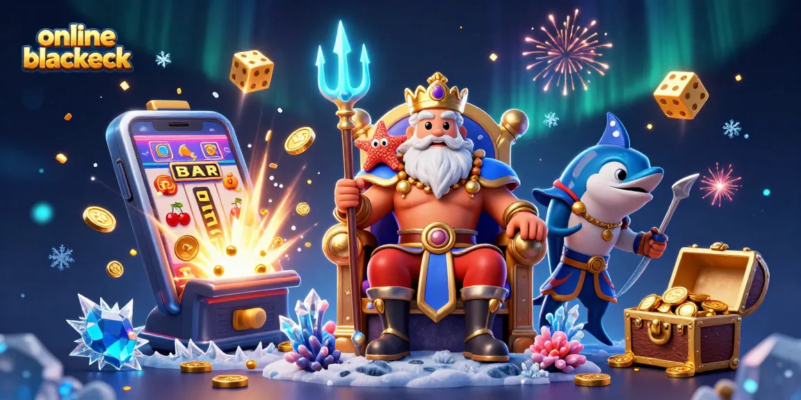 Engage in online blackjack with a vibrant scene featuring Neptune and casino excitement.