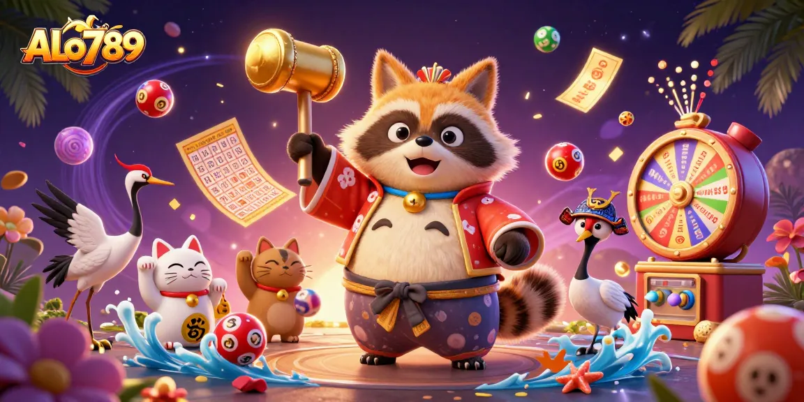Engage with ALo789's vibrant gaming experience featuring colorful lottery elements and charming characters.